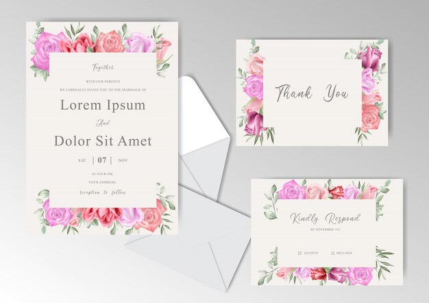 Premium Vector | Wedding stationary template collection with watercolor ...