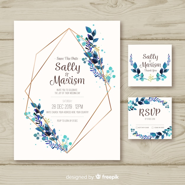 Wedding stationery template in flat design Vector Free Download