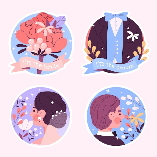 free vector wedding stickers collection