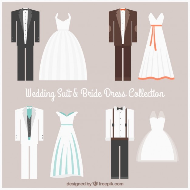 Download Wedding suit and bride dress collection | Free Vector