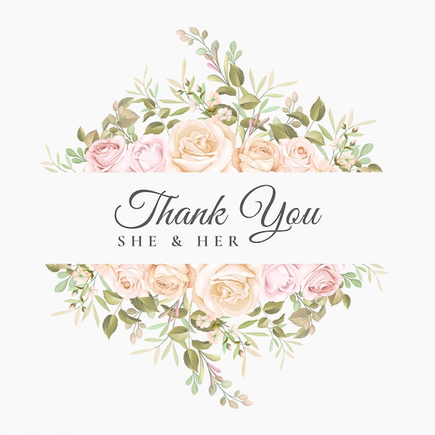 Wedding thank you card with beautiful floral template ...