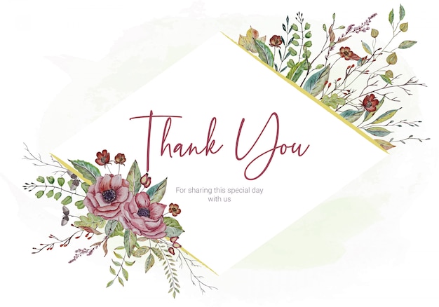 Download Wedding thank you card with watercolor flowers | Premium ...