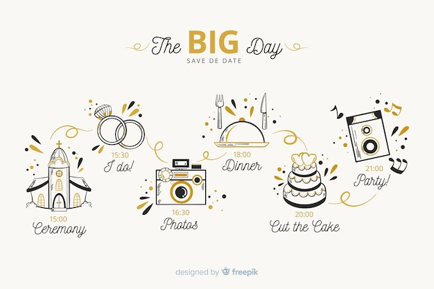 Download Free Vector Wedding Timeline In Hand Drawn Style