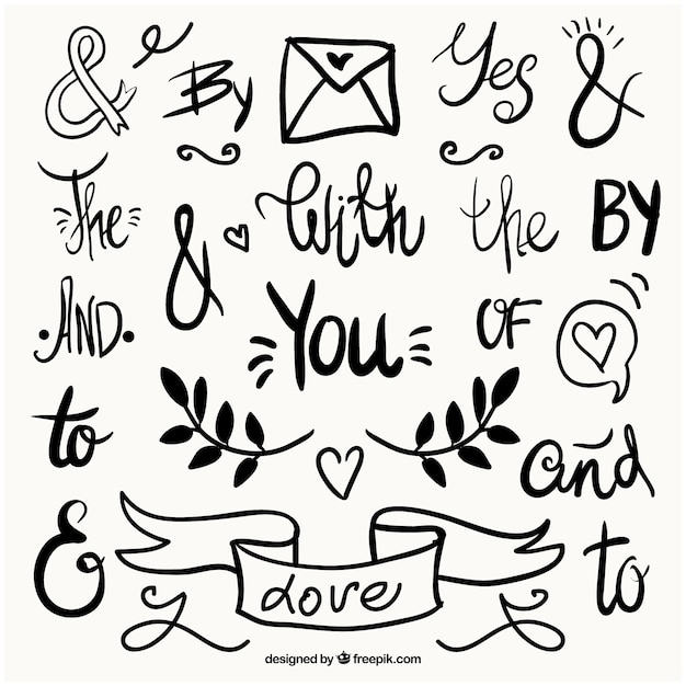 Download Free Vector | Wedding words and symbols with ornaments