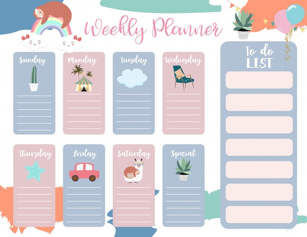 premium vector weekly planner template with cute animals