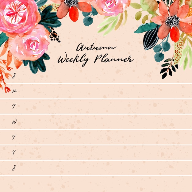 Download Free Weekly Planner With Autumn Floral Watercolor Premium Vector Use our free logo maker to create a logo and build your brand. Put your logo on business cards, promotional products, or your website for brand visibility.