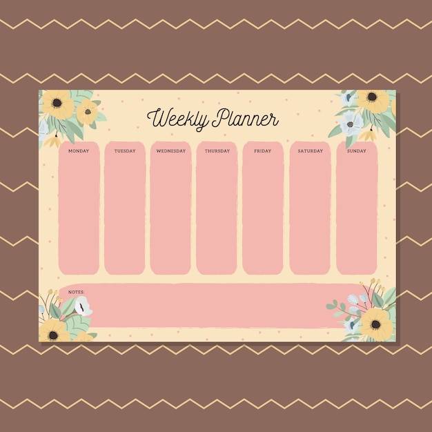 Premium Vector | Weekly planner with beautiful floral background