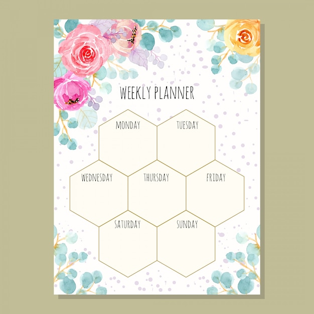 Premium Vector Weekly Planner With Floral Watercolor 5582