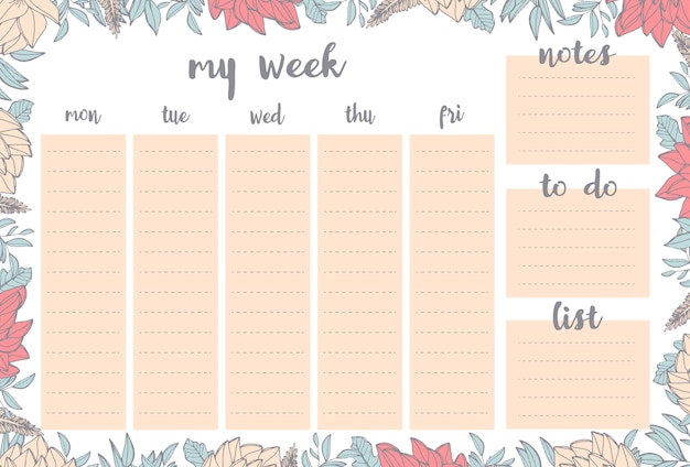 Premium Vector | Weekly planner with flowers