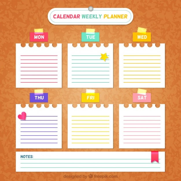 Calendar Planner Vector Free : Weekly planner with paper notes vector free download Calendar Planner Vector Free : Weekly planner with paper notes vector free download