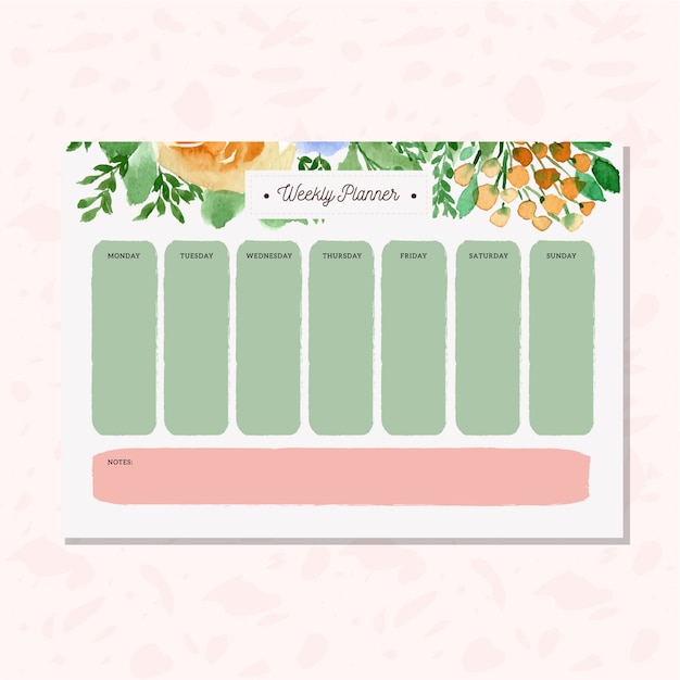 Premium Vector | Weekly planner with watercolor floral header