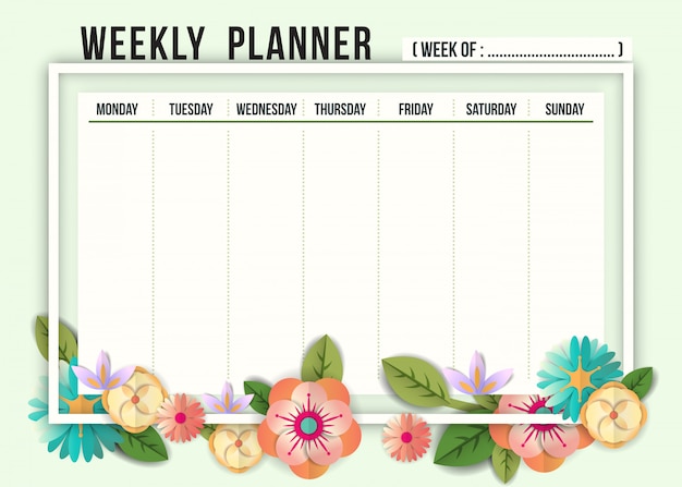 Premium Vector | Weekly schedule planner template with flowers