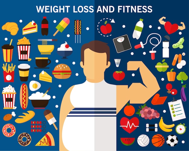 Premium Vector | Weight loss and fitness concept background. flat icons.