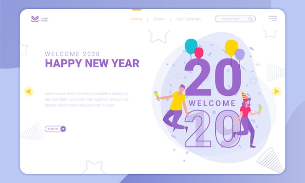 Welcome to 2020, new year's theme on the landing page Premium Vector