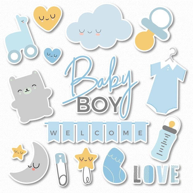 Welcome Baby Boy Stickers Premium Vector
