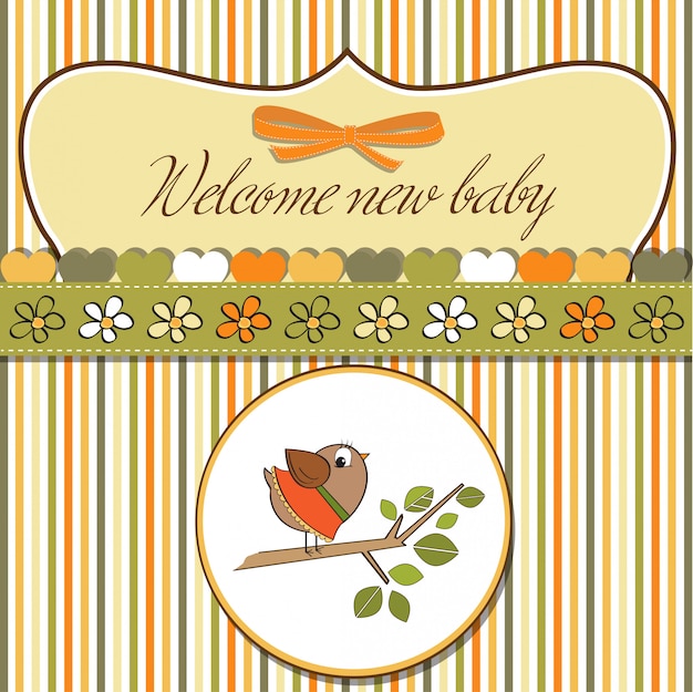 Download Welcome baby card with funny little bird | Premium Vector