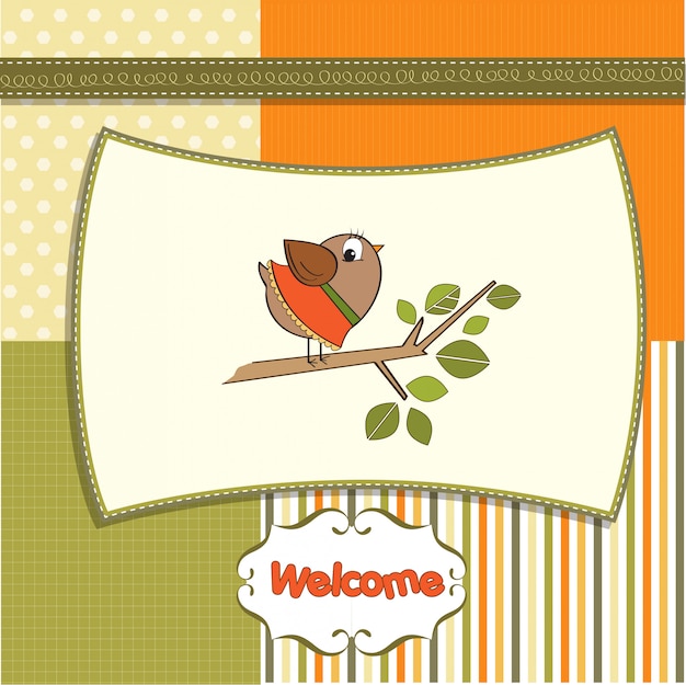 Download Welcome baby card with funny little bird | Premium Vector