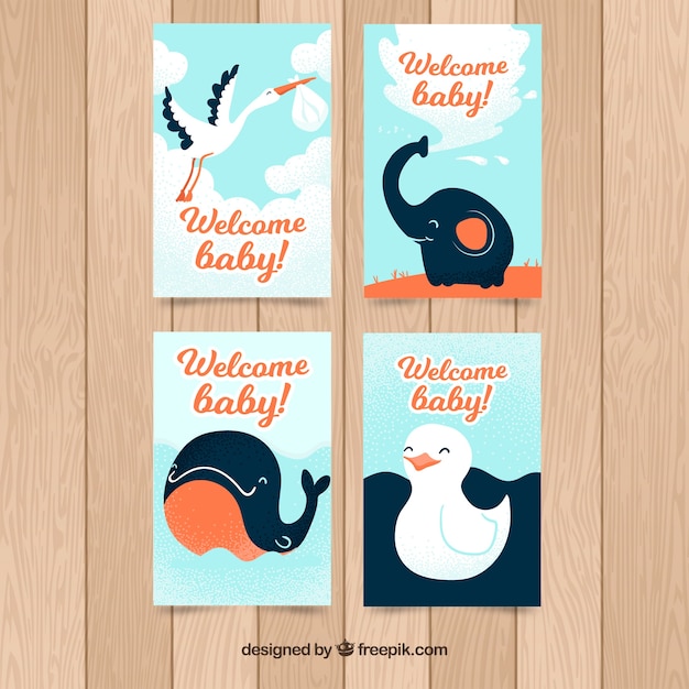 Download Welcome baby cards with animals | Free Vector