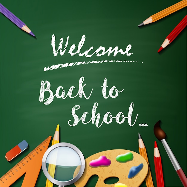 Premium Vector | Welcome back to school background with school equipment