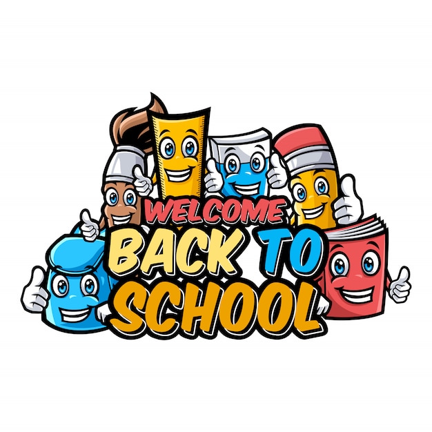 Premium Vector Welcome Back To School Characters With Funny Education Cartoon Mascots