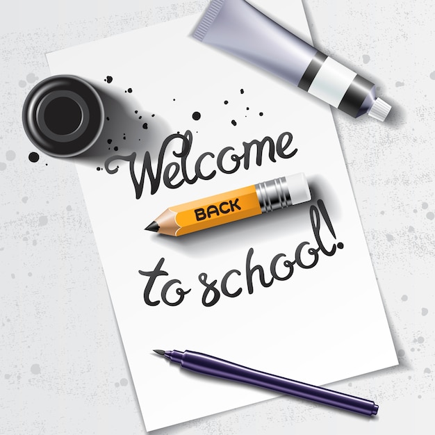 Download Premium Vector Welcome Back To School Handdrawn Lettering With Calligraphy Mockup With Brush Pen
