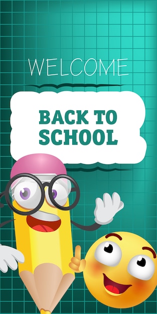 Free Vector Welcome Back To School Lettering With Cartoon Pencil Character