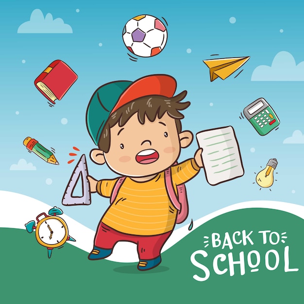 Premium Vector Welcome Back To School Poster With Cute Boy Cartoon