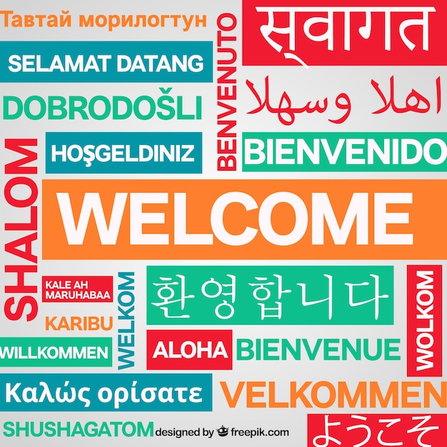 Welcome composition background in different languages Free Vector