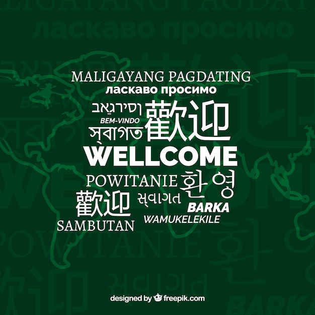 Welcome composition background with different languages Free Vector