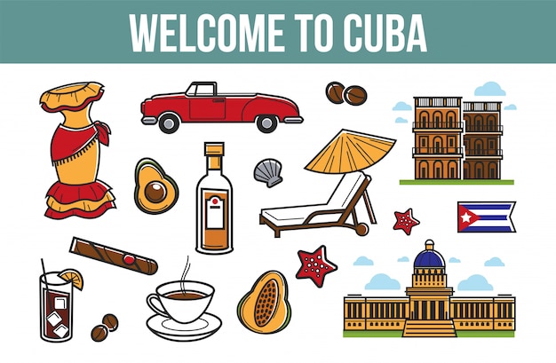 Premium Vector | Welcome to cuba promotional elements with cultural symbols