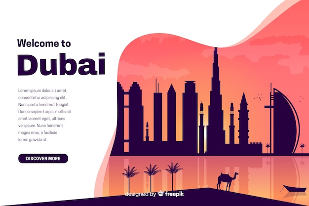 Welcome to dubai landing page with illustrations Free Vector