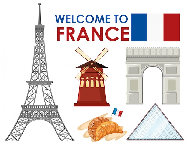 Welcome to france with landmarks Vector | Premium Download