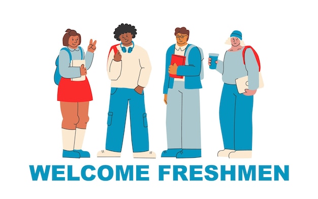 Premium Vector | Welcome freshmen cute illustration for greeting new ...