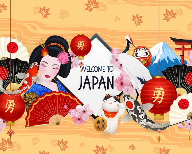 Welcome to japan illustration with different elements Free Vector