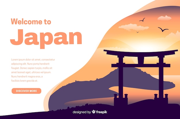 Welcome to japan landing page with illustrations Free Vector