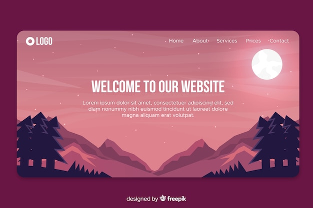 free-vector-welcome-landing-page-template-with-landscape