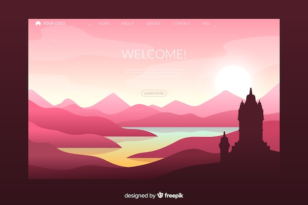 Welcome landing page template with landscape Free Vector