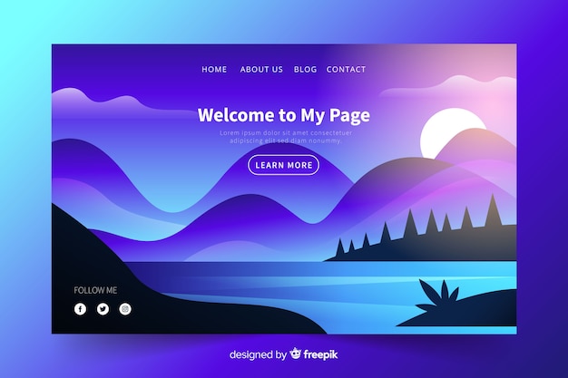 Welcome landing page template with landscape Free Vector