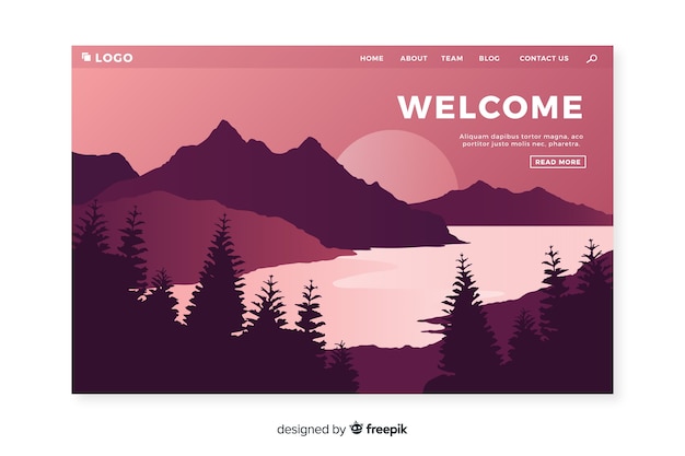 Welcome landing page with gradient landscape Free Vector