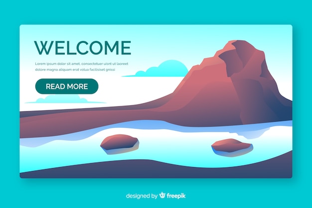 Welcome landing page with gradient landscape Free Vector