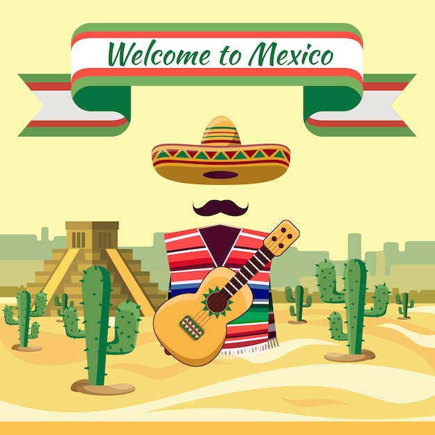 Free Vector | Welcome to mexico, mexican traditional elements against ...