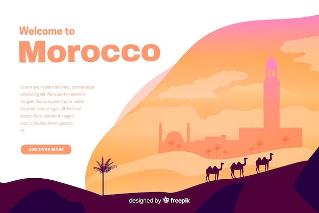 Welcome to morocco landing page with illustrations Free Vector