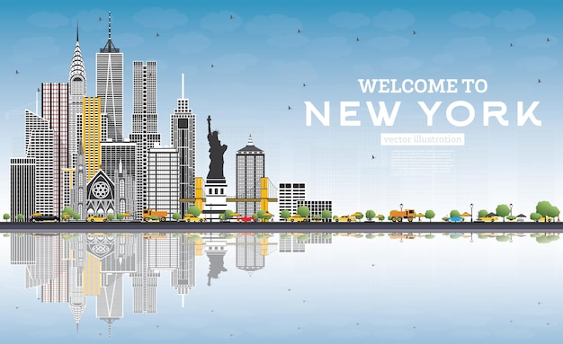 Premium Vector | Welcome to new york usa skyline with gray buildings ...