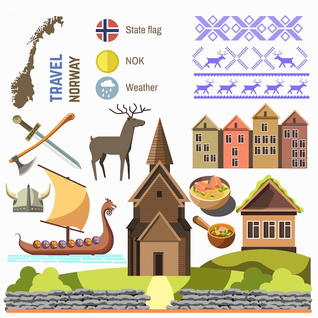 premium-vector-welcome-to-norway-traditional-symbols-collection