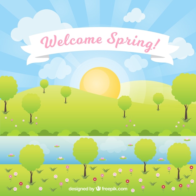 Welcome spring background with trees