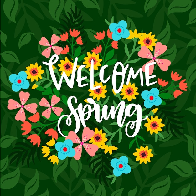 Free Vector spring lettering with colorful flowers