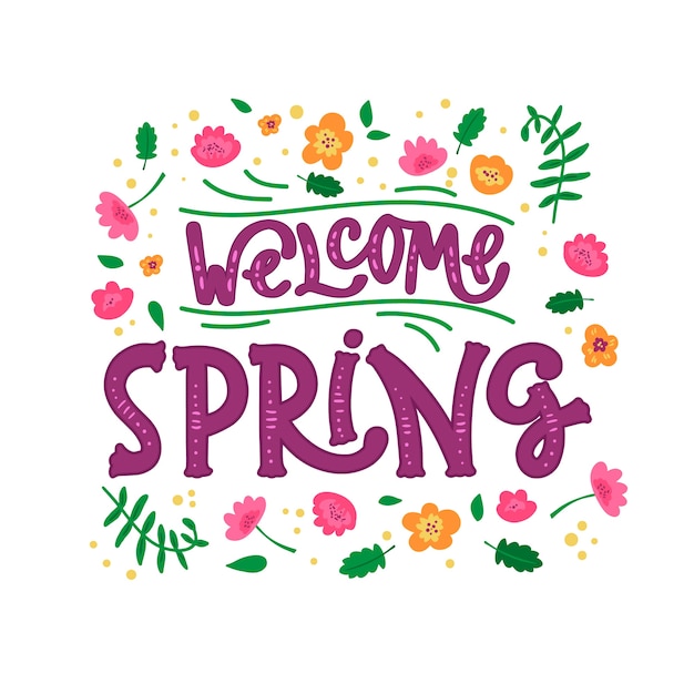 Free Vector Welcome Spring Lettering With Flowers