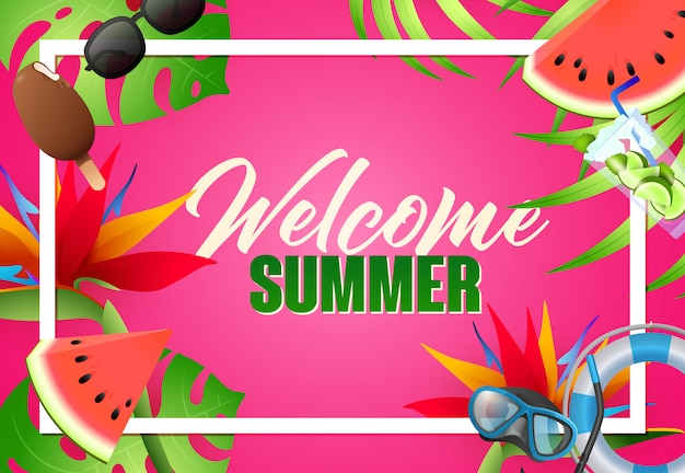 Download Welcome summer bright poster design. diving mask Vector ...