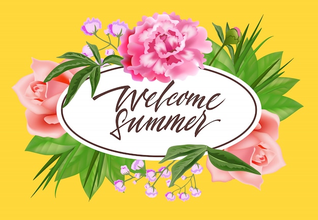 Download Welcome summer lettering in oval frame with flowers ...