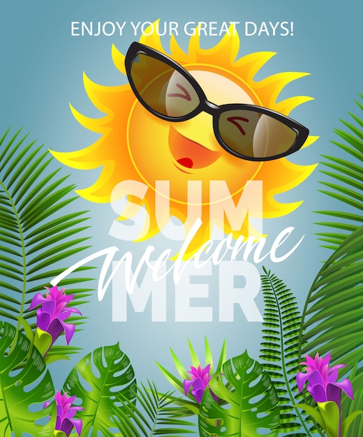 Download Welcome summer lettering with smiling sun in sunglasses ...
